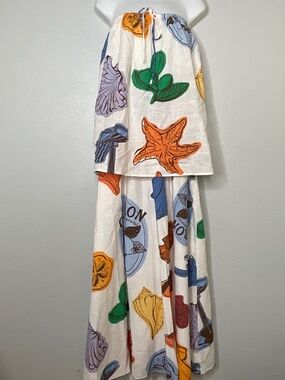 SABO White vacation Summer Strapless Shell by the sea Maxi dress Size S